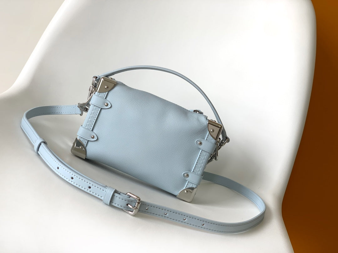 Louis Vuitton Pastel Blue Leather Trunk Crossbody Bag with Silver Hardware