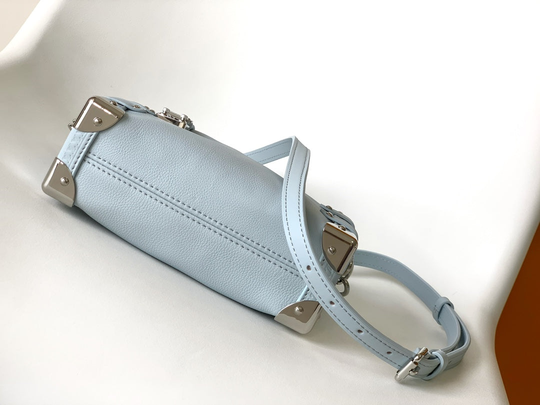 Louis Vuitton Pastel Blue Leather Trunk Crossbody Bag with Silver Hardware