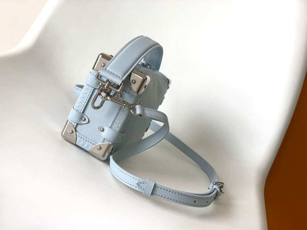 Louis Vuitton Pastel Blue Leather Trunk Crossbody Bag with Silver Hardware