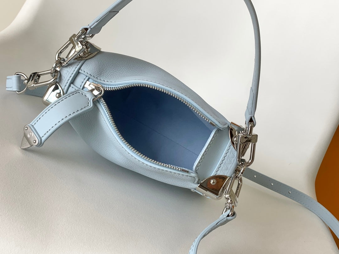 Louis Vuitton Pastel Blue Leather Trunk Crossbody Bag with Silver Hardware