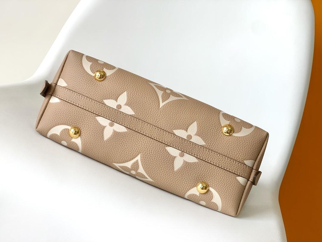 Louis Vuitton Elegant Taupe Monogram Leather Shoulder Bag with Top Handle