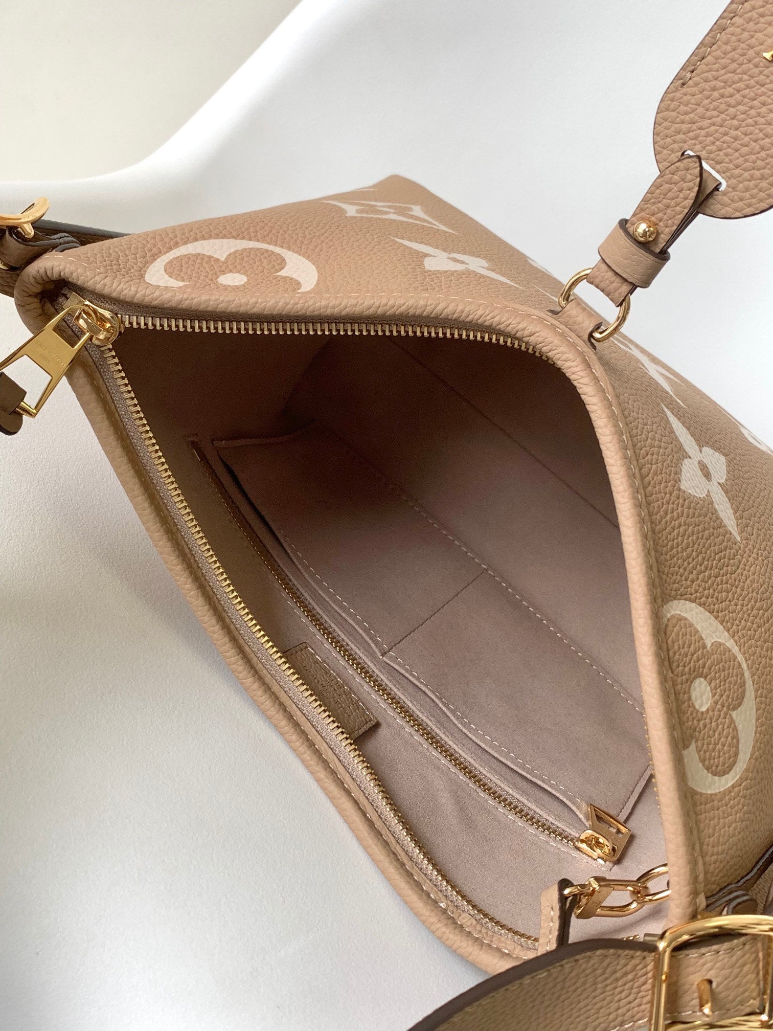 Louis Vuitton Elegant Taupe Monogram Leather Shoulder Bag with Top Handle