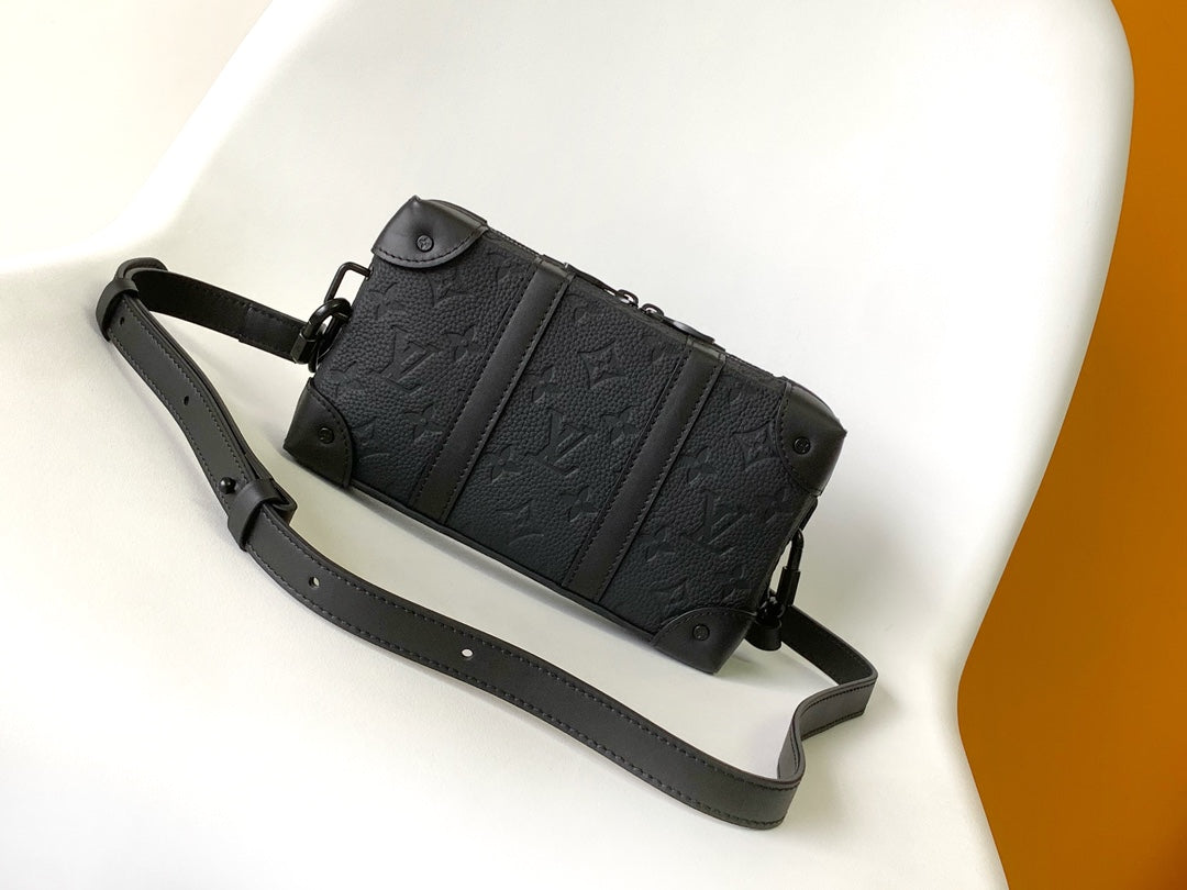 Louis Vuitton Matte Black Embossed Pattern Leather Trunk Crossbody Bag