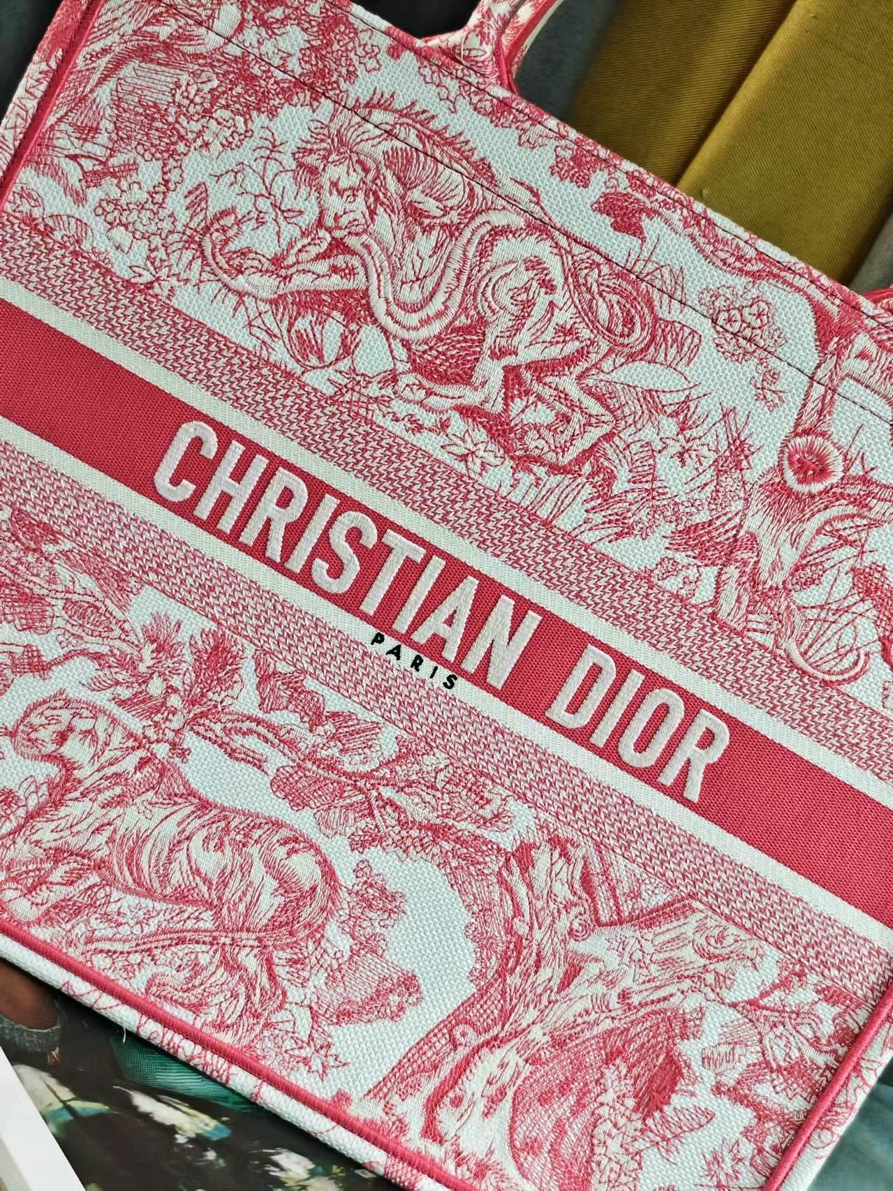 Christian Dior Red Toile de Jouy Embroidery Large Book Tote Bag