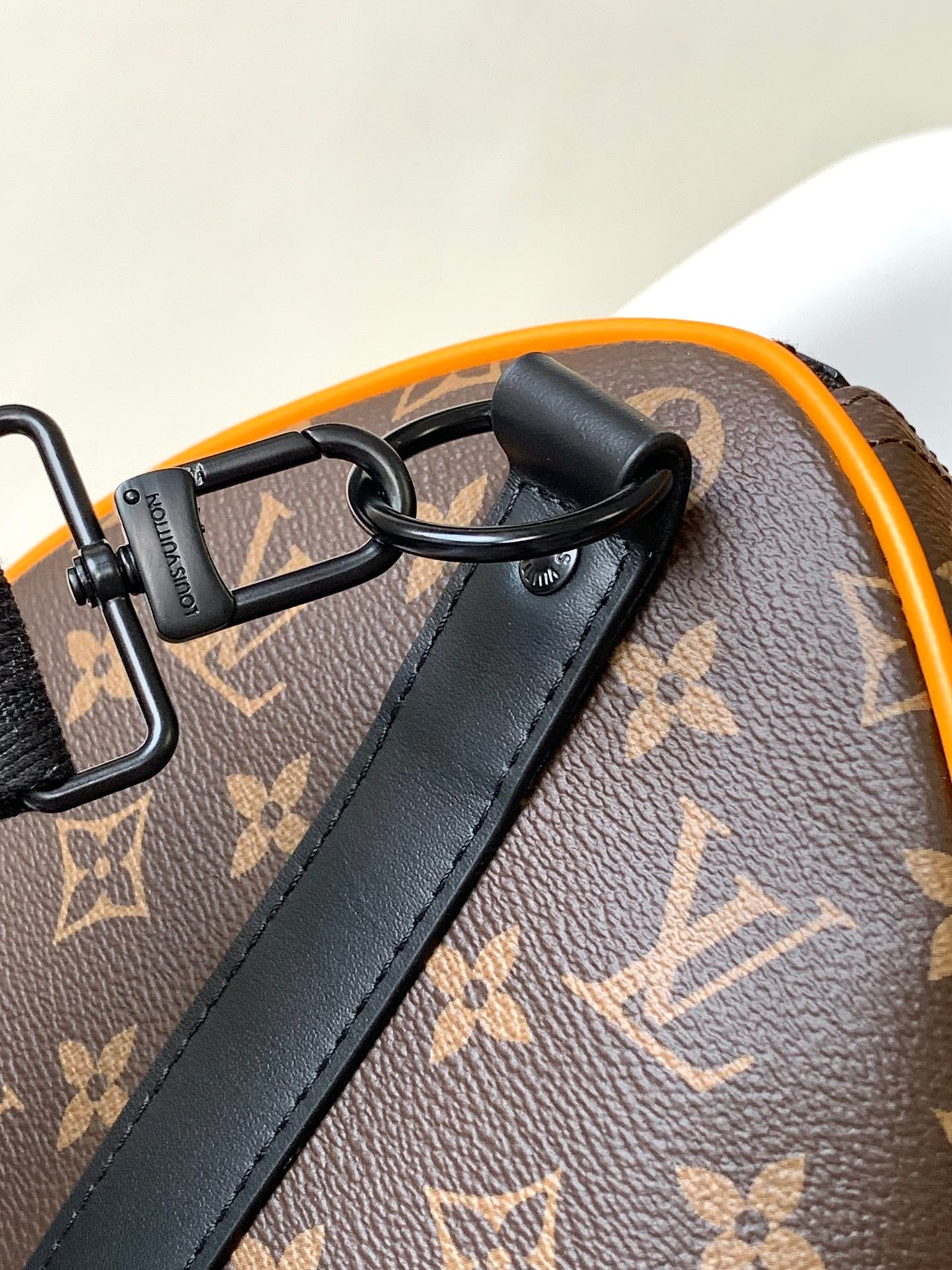 Louis Vuitton Luxury Monogram Canvas Travel Duffle Bag with Orange Straps