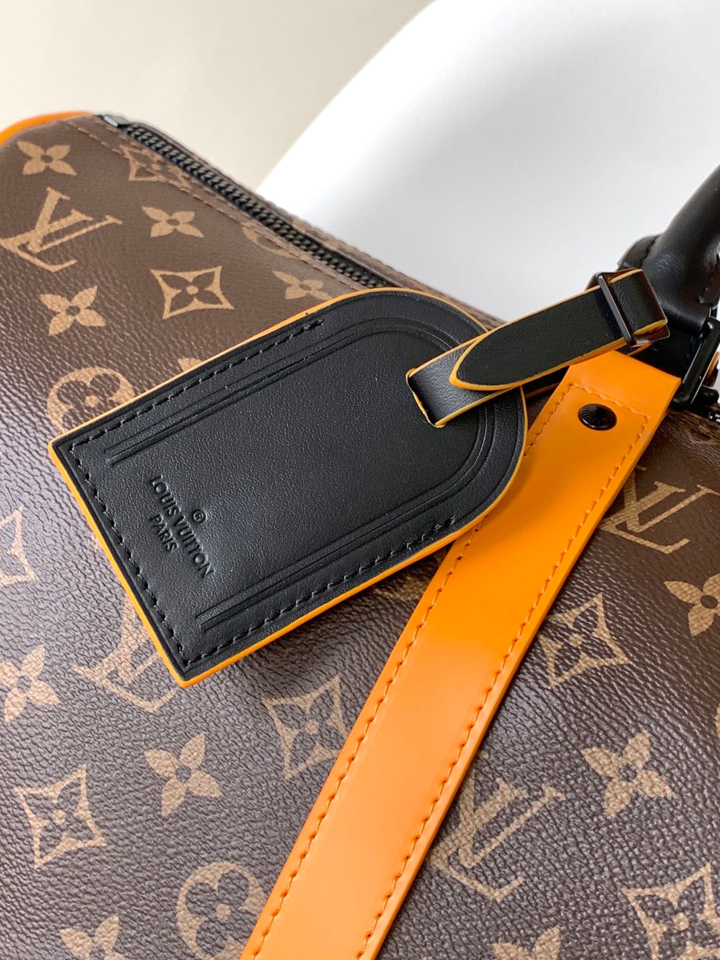 Louis Vuitton Luxury Monogram Canvas Travel Duffle Bag with Orange Straps