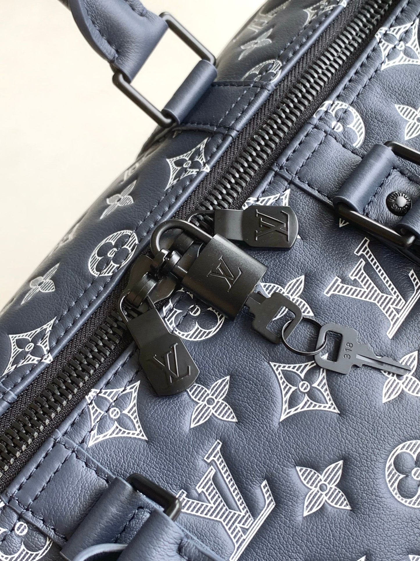 Louis Vuitton Navy Blue Monogram Canvas Travel Duffle Bag with Shoulder Strap