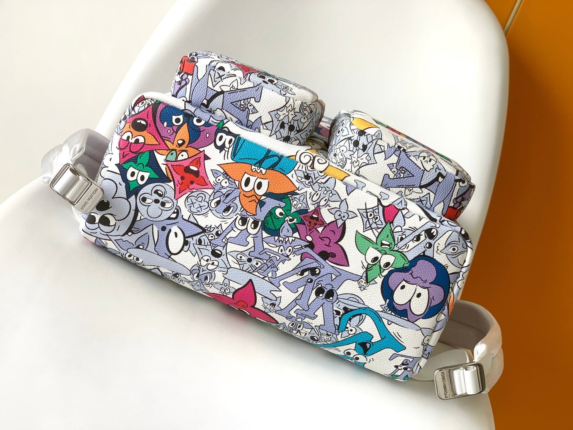 Louis Vuitton Colorful Cartoon Graffiti Print White Streetwear Backpack