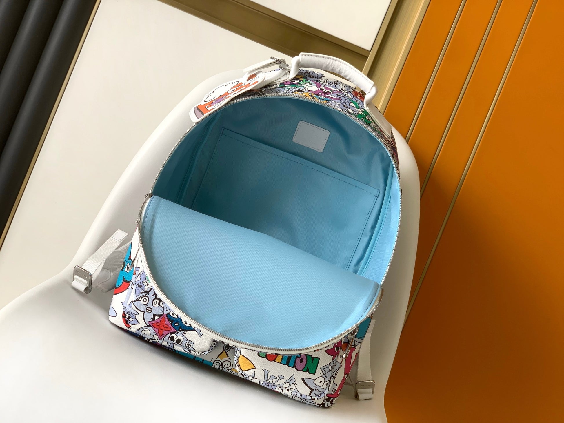 Louis Vuitton Colorful Cartoon Graffiti Print White Streetwear Backpack