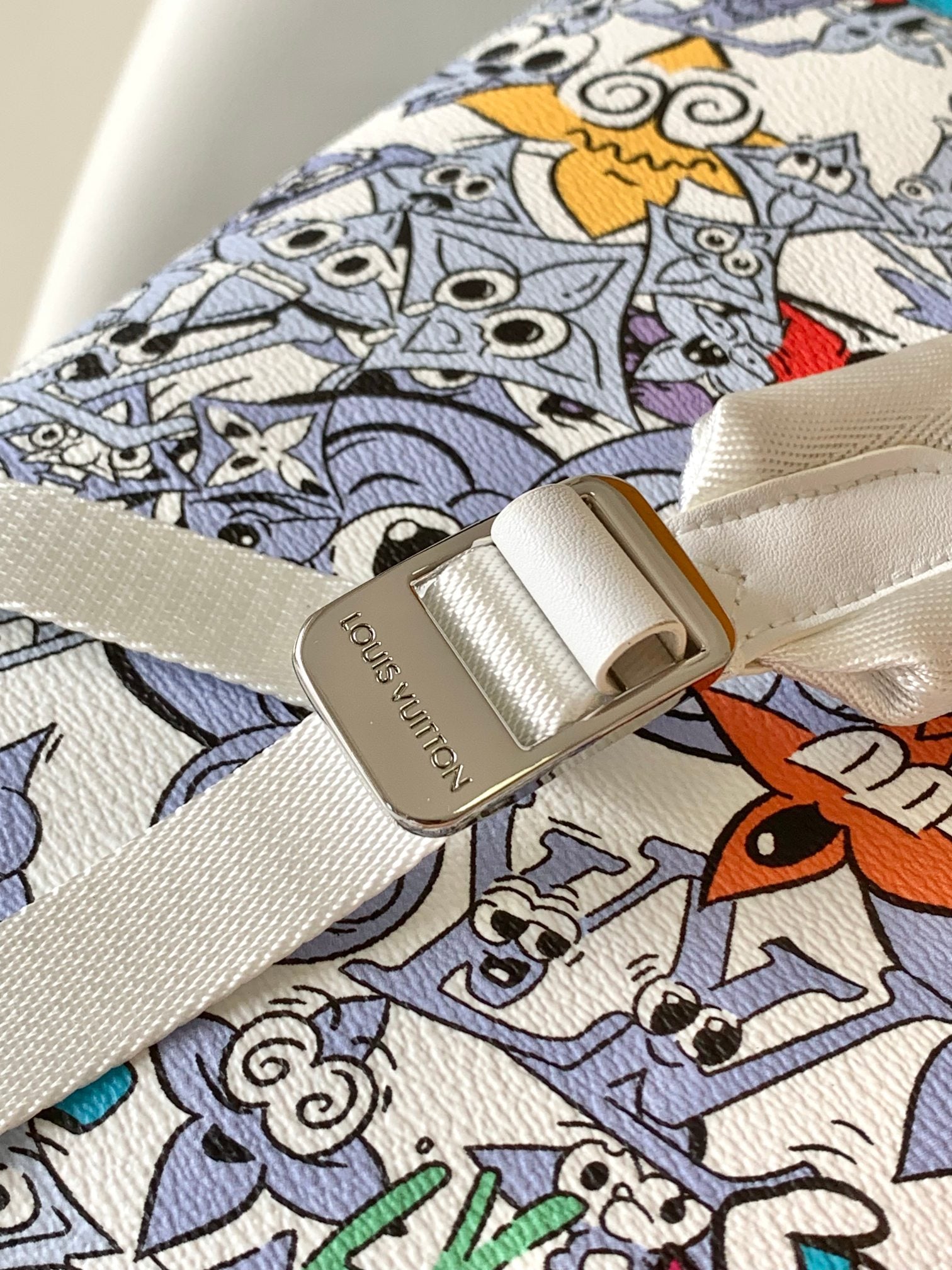Louis Vuitton Colorful Cartoon Graffiti Print White Streetwear Backpack
