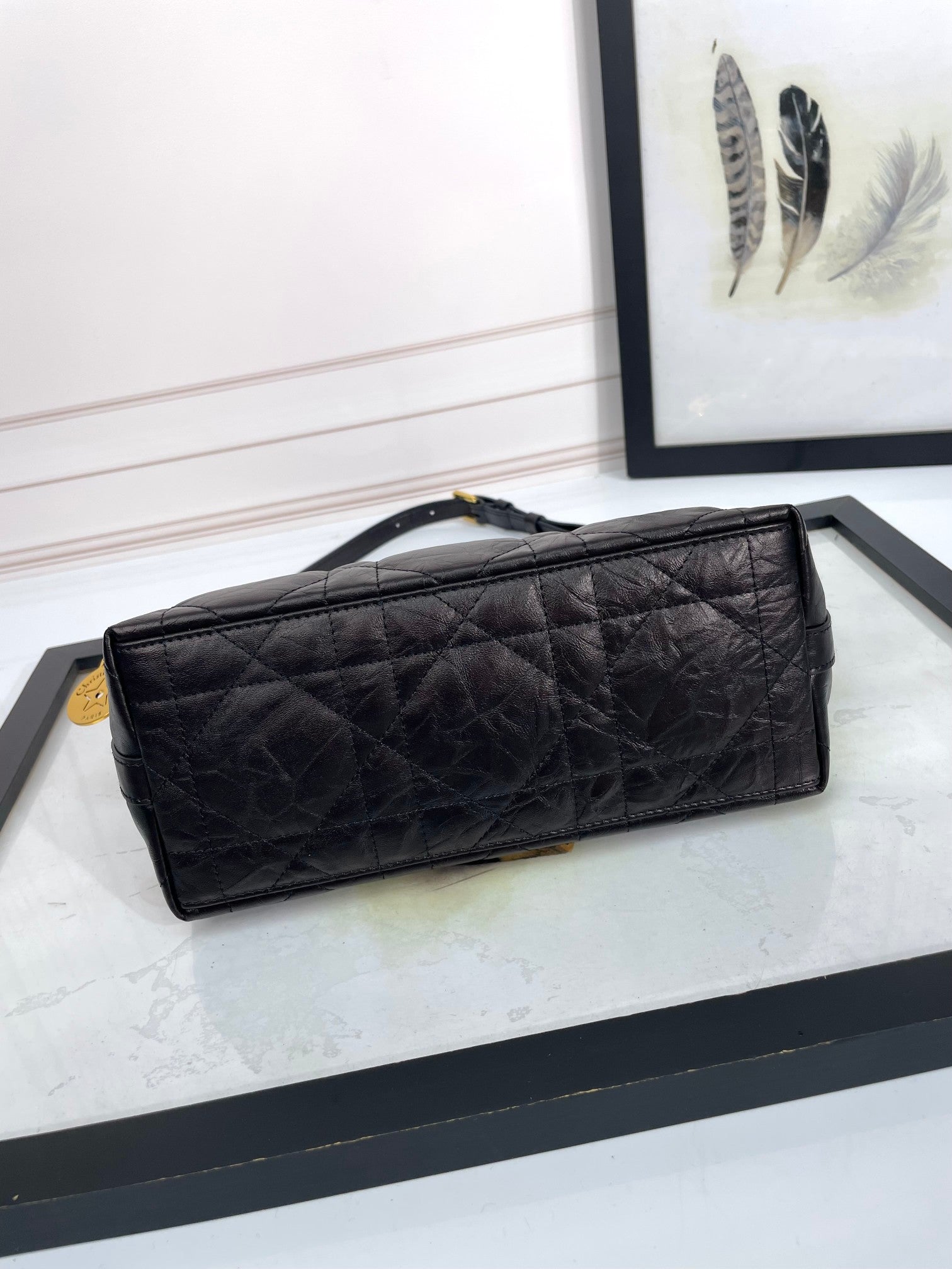 Dior Black Quilted Leather Shoulder Bag with Gold Chain Strap
