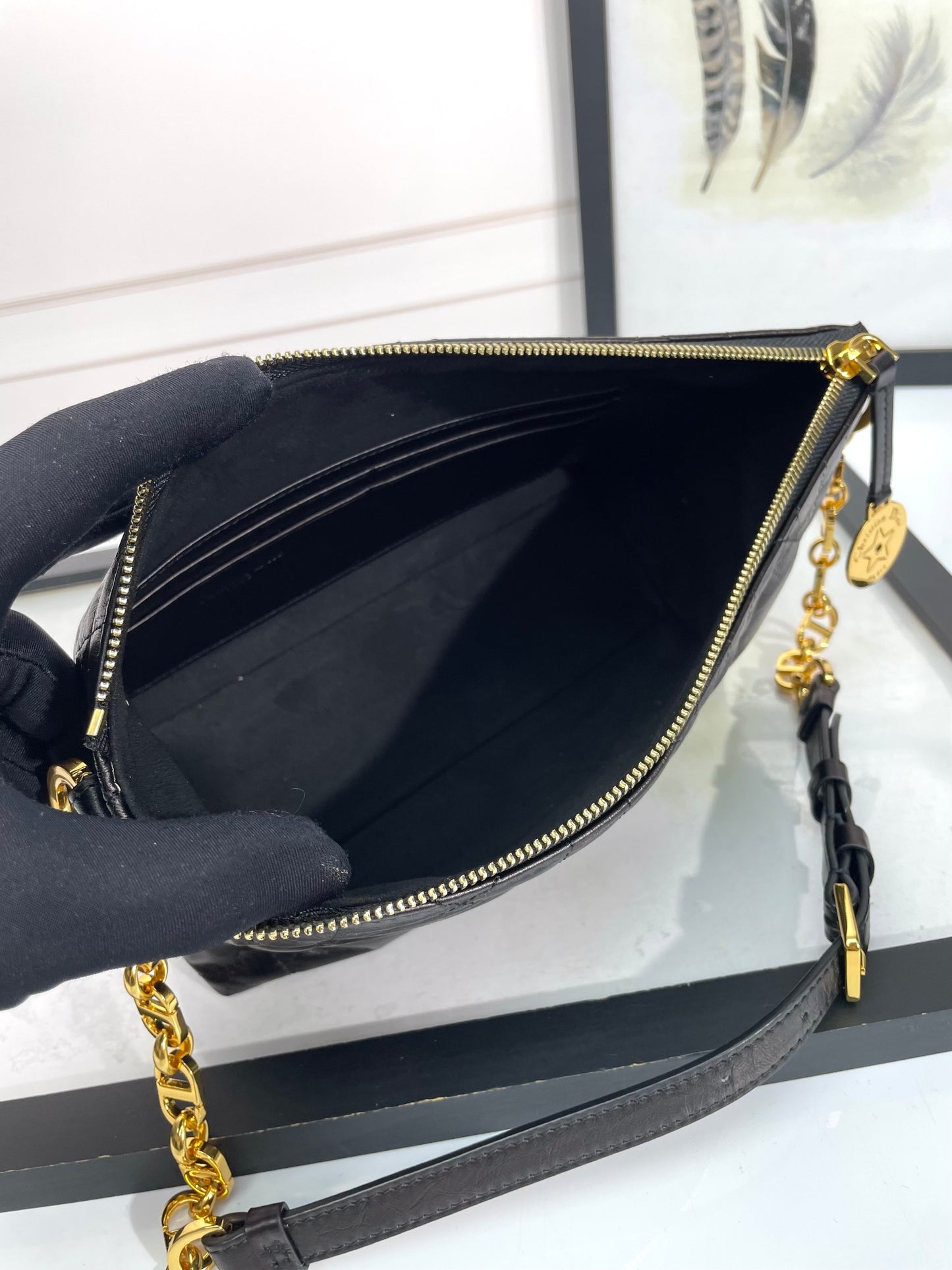 Dior Black Quilted Leather Shoulder Bag with Gold Chain Strap
