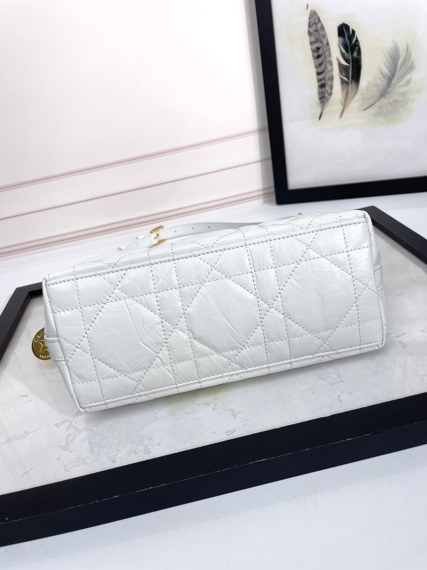 Dior White Quilted Leather Shoulder Bag with Gold Chain Strap