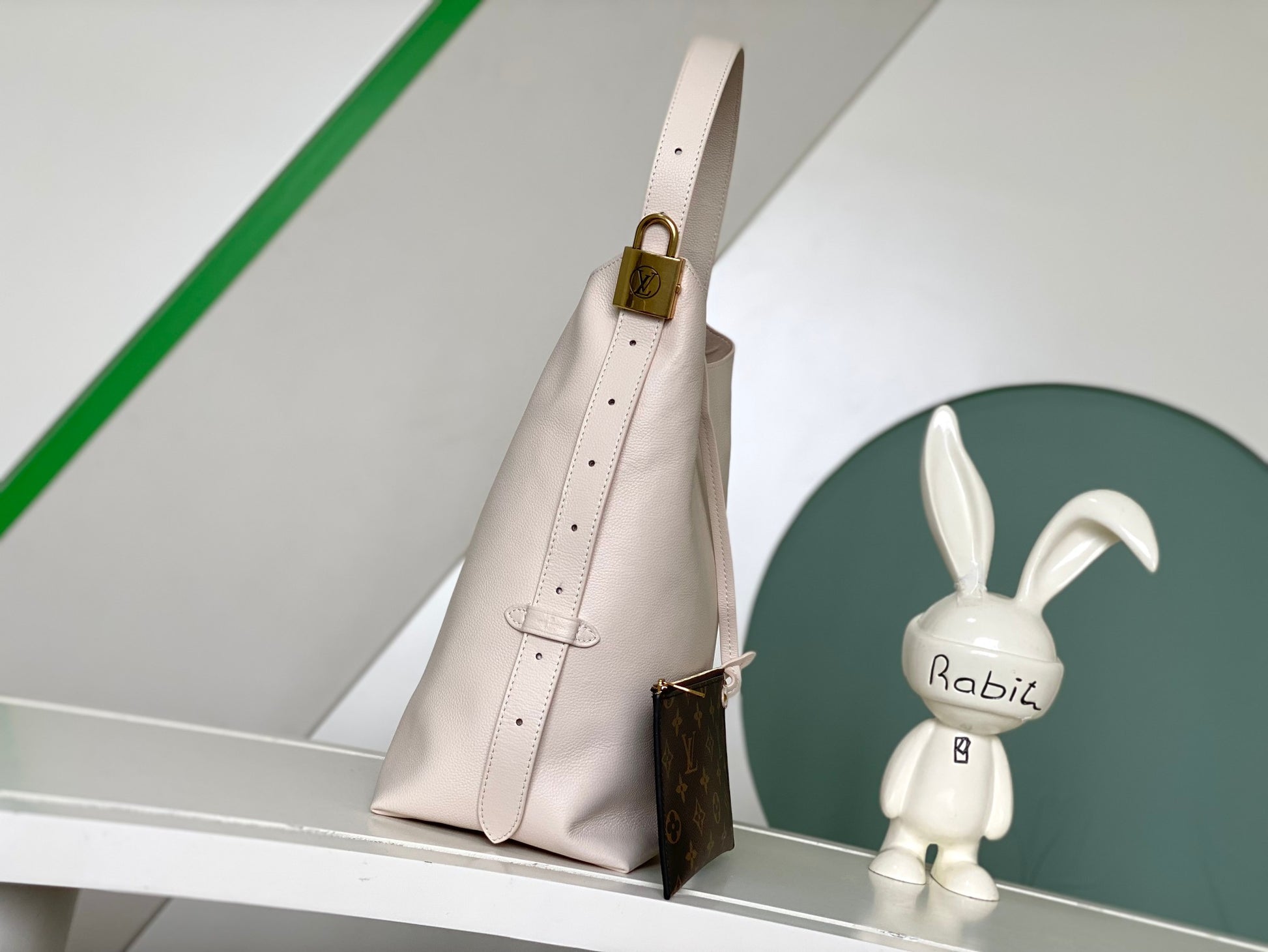 Louis Vuitton Minimalist Beige Leather Hobo Shoulder Bag with Gold Hardware