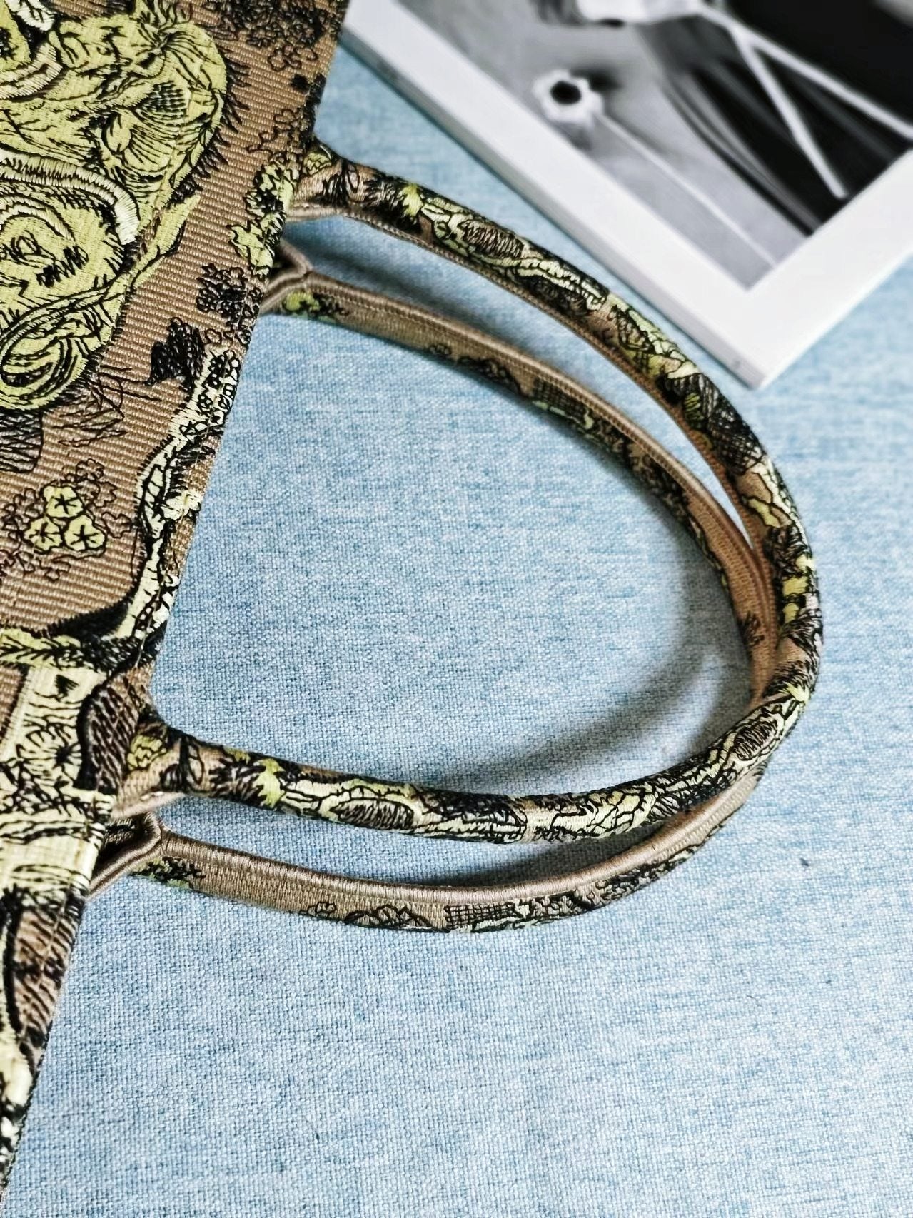 Dior Vintage Green Toile de Jouy Animal Print Canvas Tote Bag