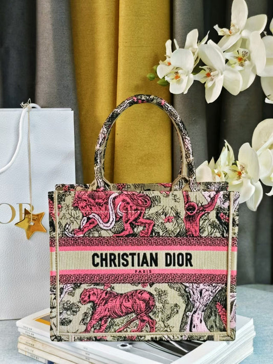 Christian Dior Small Book Tote Bag Pink Toile de Jouy Sauvage Embroidery