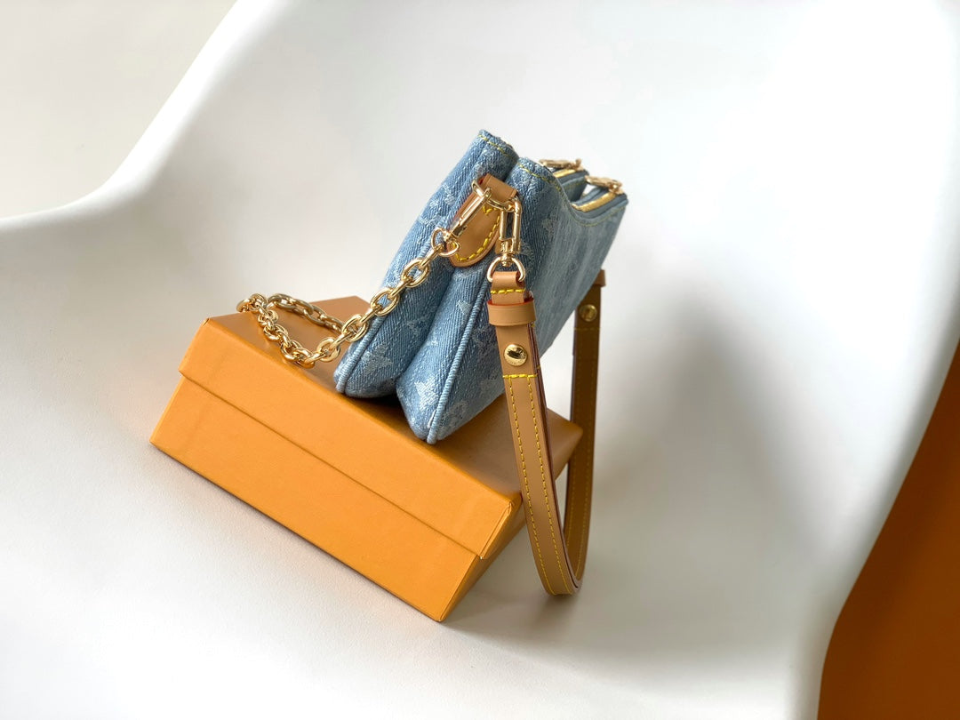 Louis Vuitton Vintage Monogram Denim Shoulder Bag with Gold Chain Strap