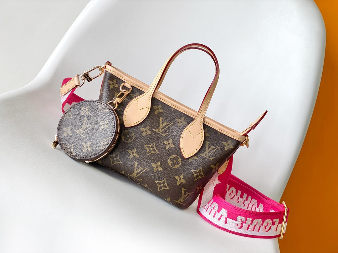Louis Vuitton Monogram Canvas Mini Handbag with Round Pouch and Pink Strap