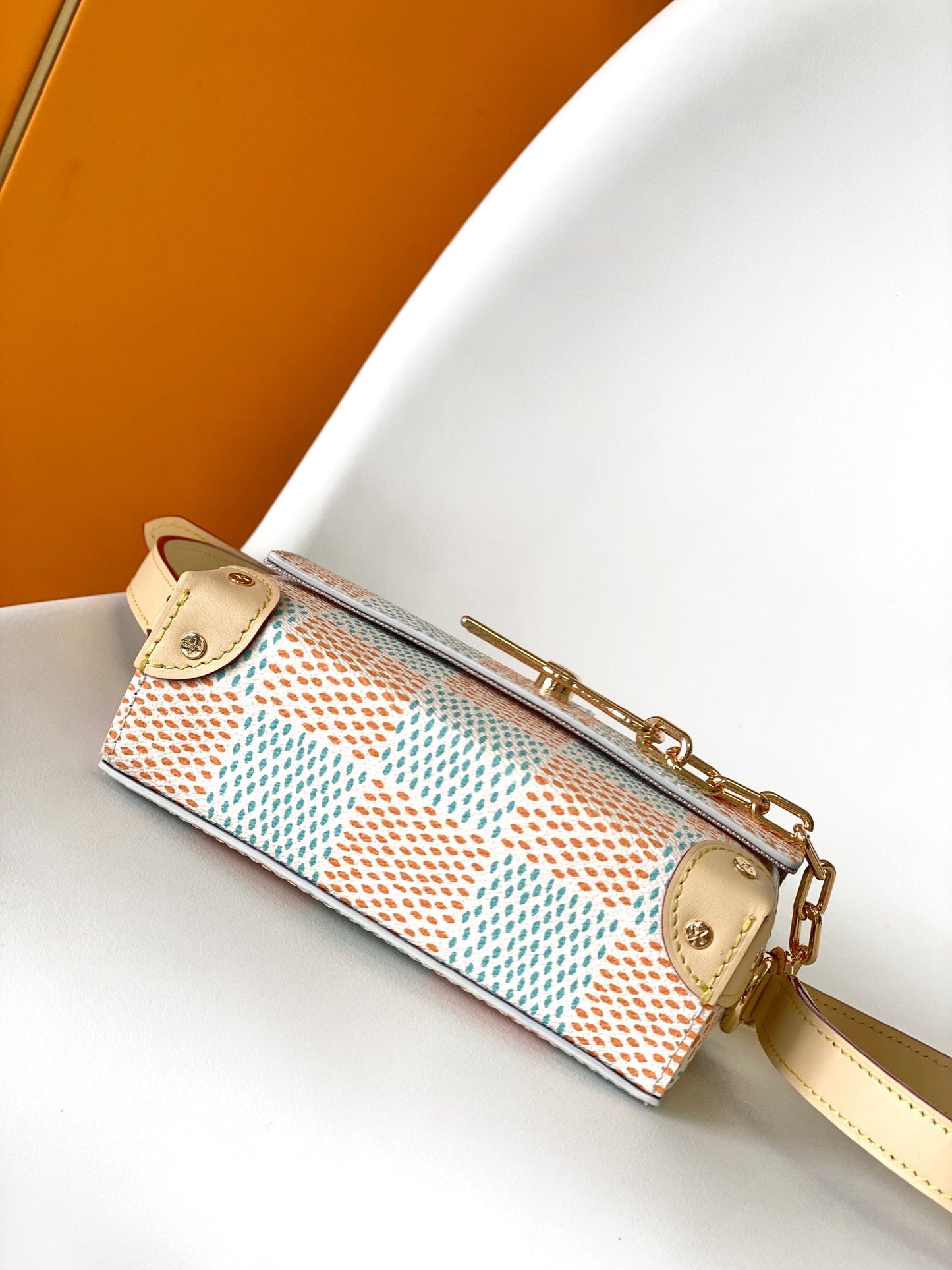 Louis Vuitton Pastel Checkerboard Crossbody Handbag with Gold Chain Detail