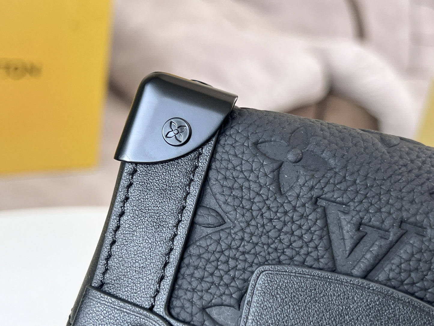 Louis Vuitton Matte Black Textured Leather Vertical Mini Trunk Crossbody Bag