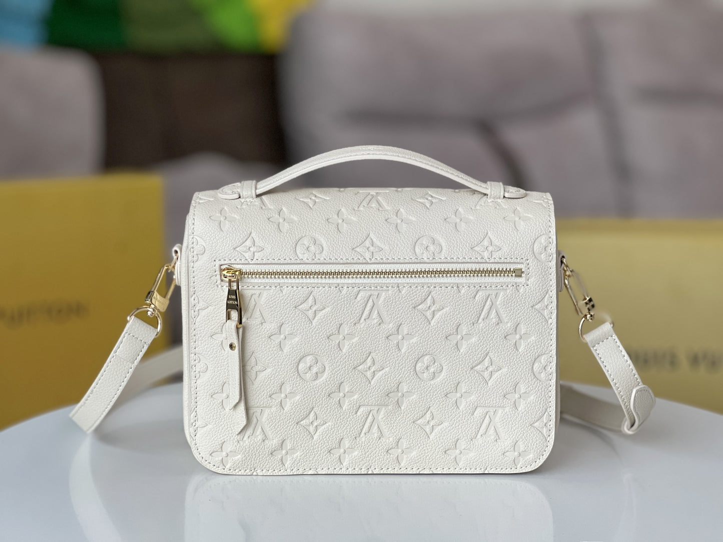 Louis Vuitton White Monogram Embossed Leather Crossbody Bag with Top Handle