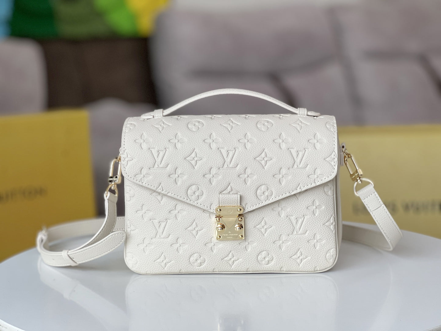 Louis Vuitton White Monogram Embossed Leather Crossbody Bag with Top Handle