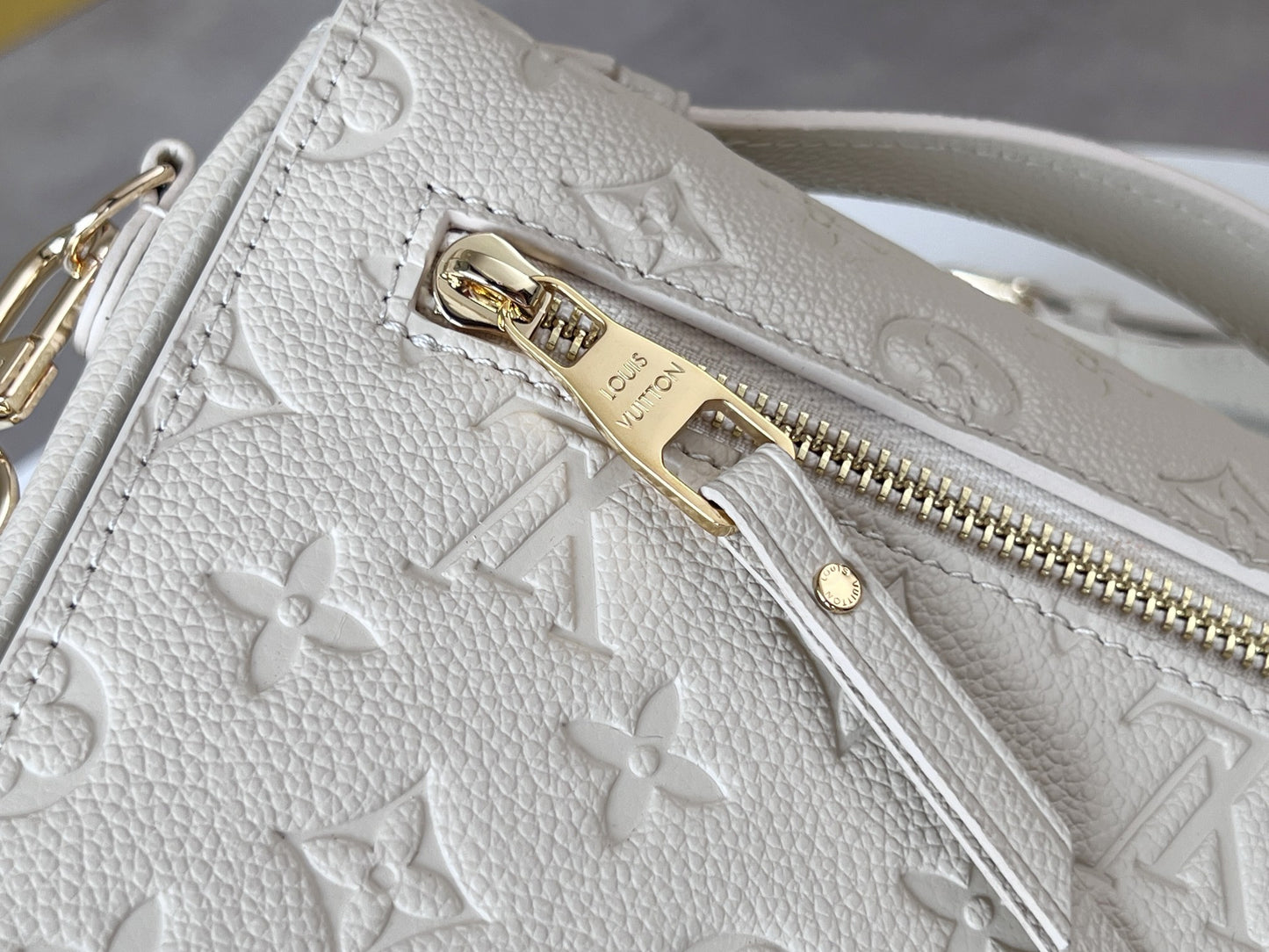 Louis Vuitton White Monogram Embossed Leather Crossbody Bag with Top Handle