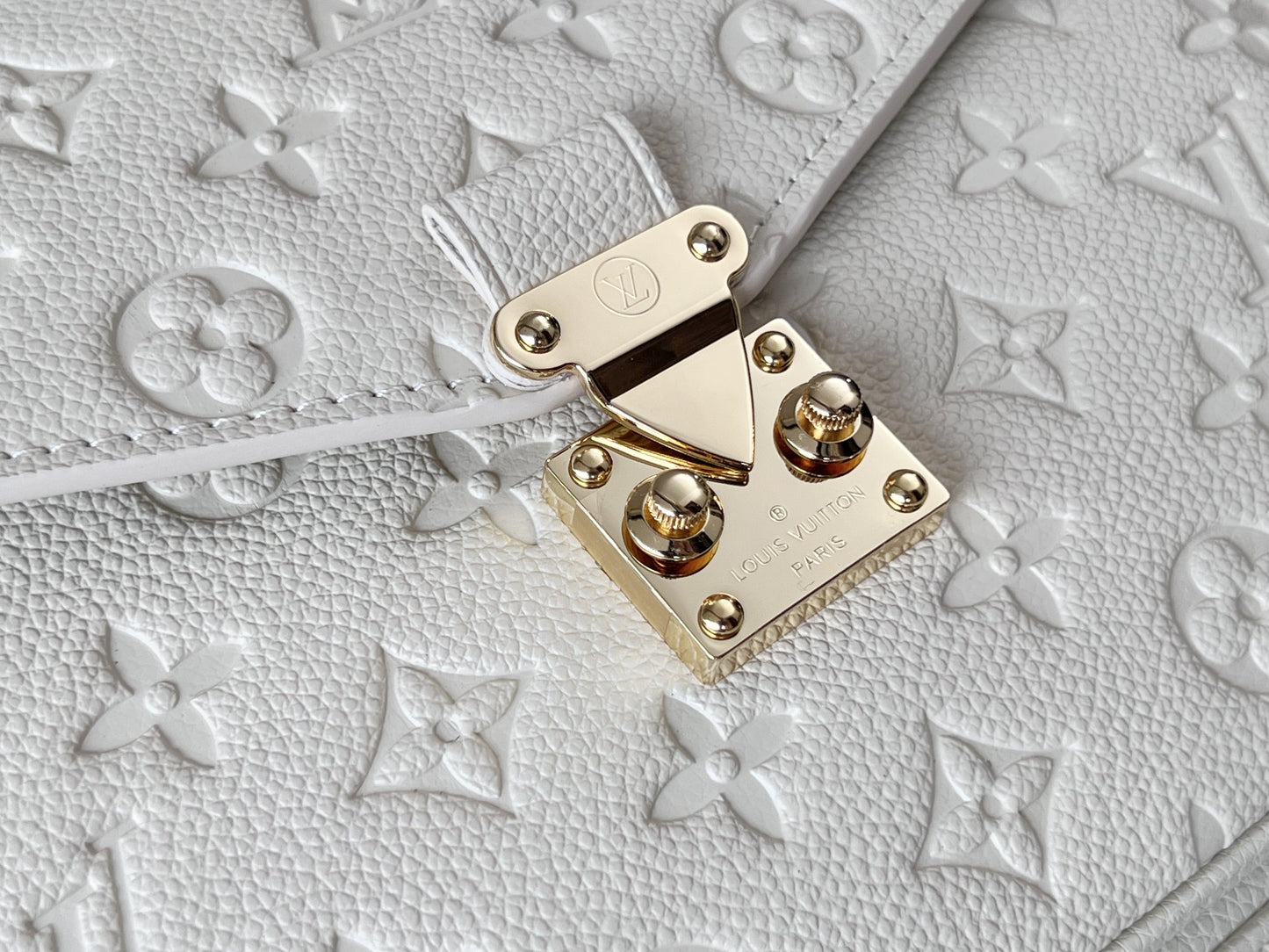 Louis Vuitton White Monogram Embossed Leather Crossbody Bag with Top Handle