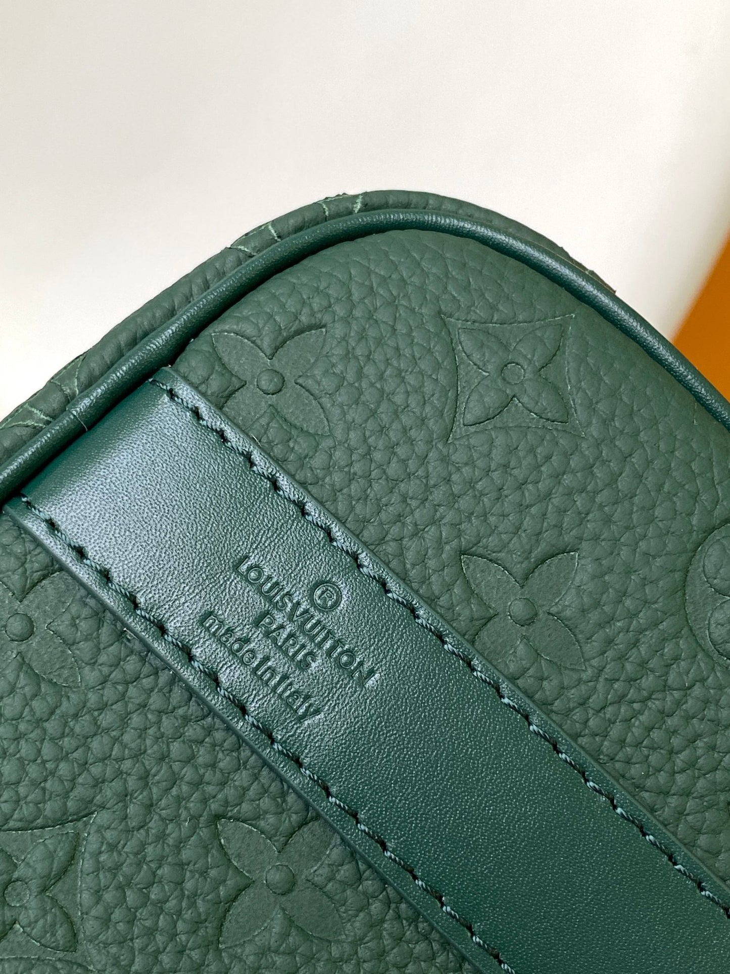 Louis Vuitton Forest Green Embossed Leather Cylinder Crossbody Duffel Bag
