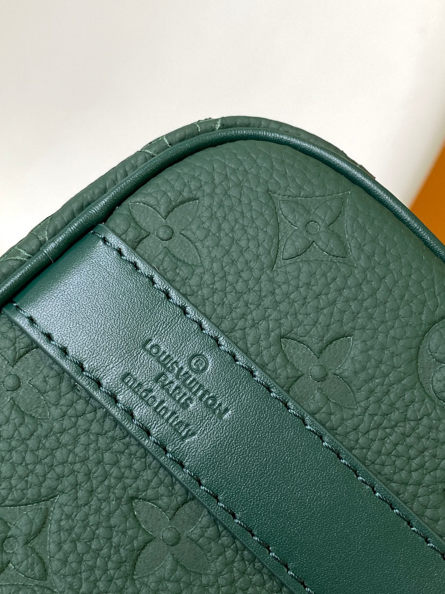 Louis Vuitton Forest Green Embossed Leather Cylinder Crossbody Duffel Bag