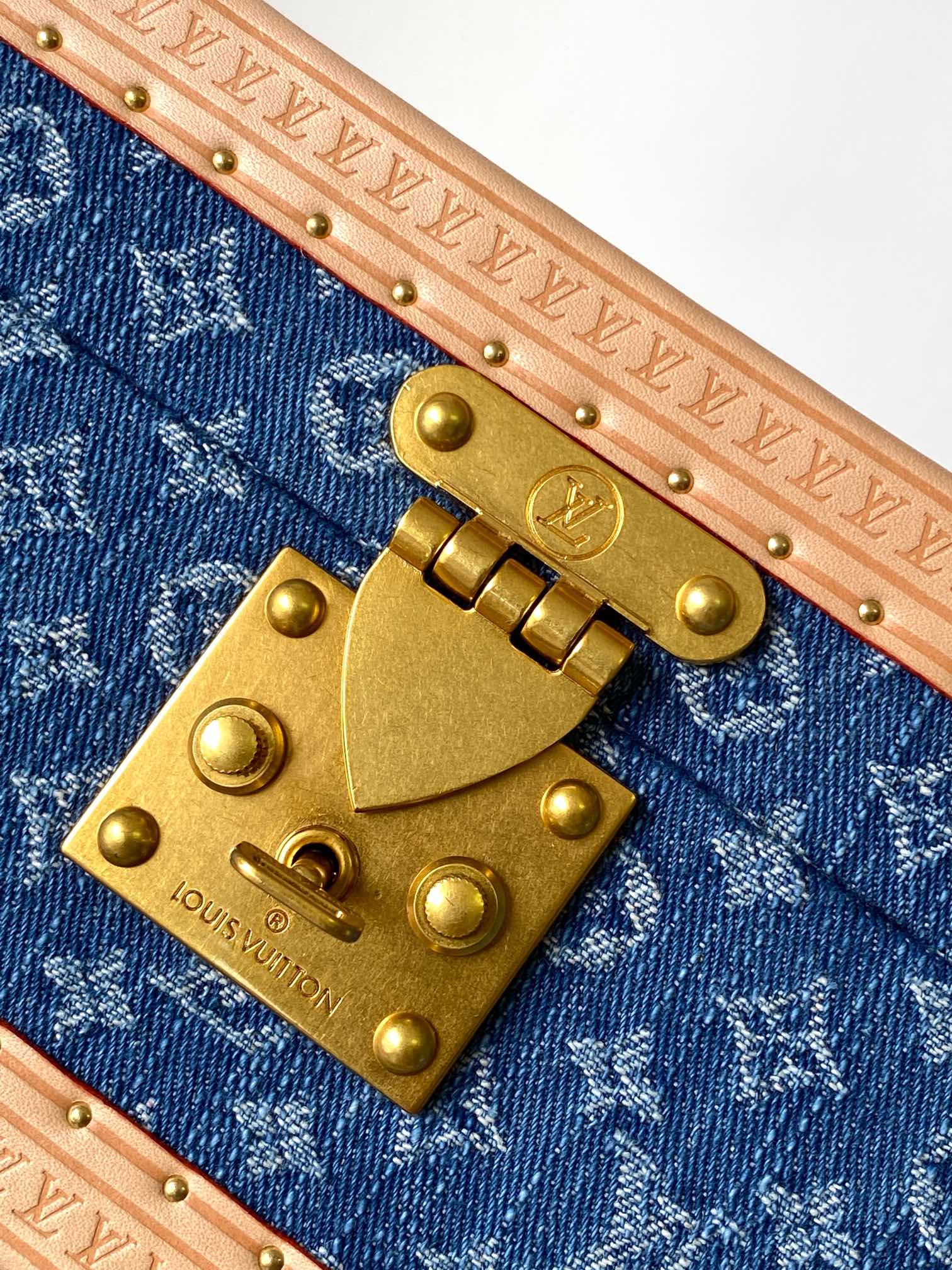 Louis Vuitton Blue Monogram Denim Mini Trunk Jewelry Box with Leather Trim