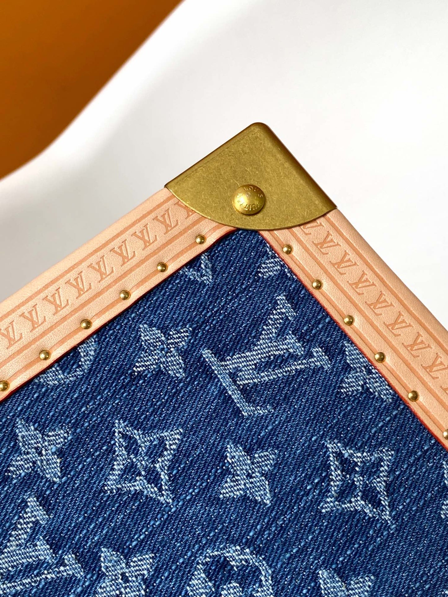 Louis Vuitton Blue Monogram Denim Mini Trunk Jewelry Box with Leather Trim