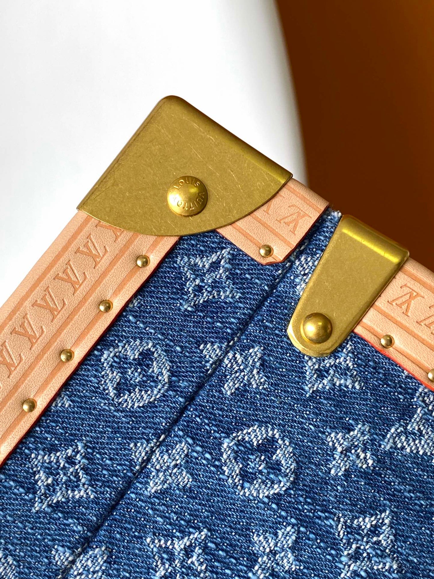 Louis Vuitton Blue Monogram Denim Mini Trunk Jewelry Box with Leather Trim
