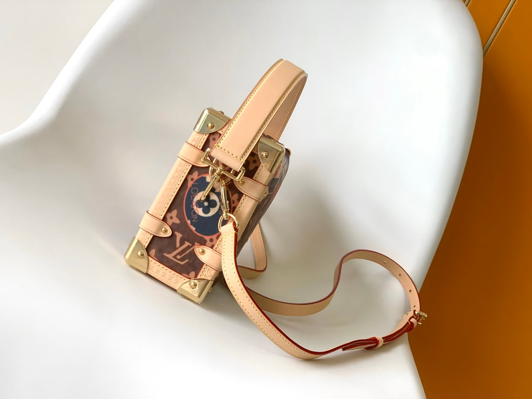 Louis Vuitton Vintage Monogram Trunk Shoulder Bag with Travel Sticker Prints