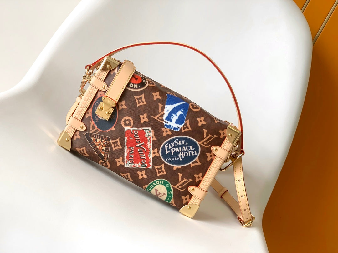 Louis Vuitton Vintage Monogram Trunk Shoulder Bag with Travel Sticker Prints