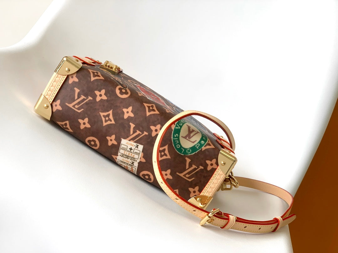 Louis Vuitton Vintage Monogram Trunk Shoulder Bag with Travel Sticker Prints
