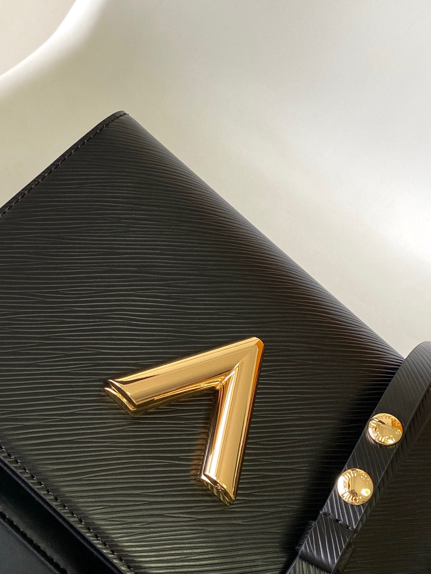 Louis Vuitton Luxury Black Leather Flap Shoulder Bag with Gold Chain Strap