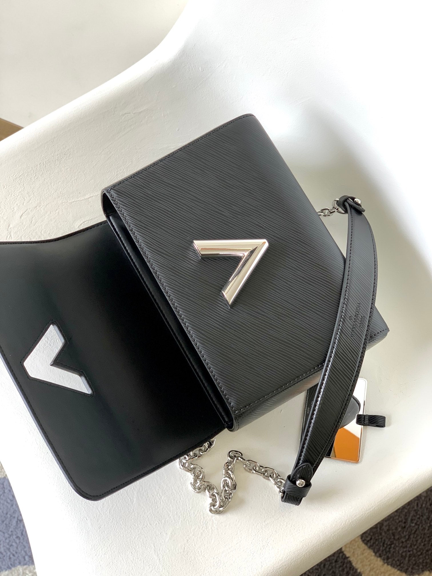 Louis Vuitton Black Textured Leather Crossbody Bag with Silver Chain Strap