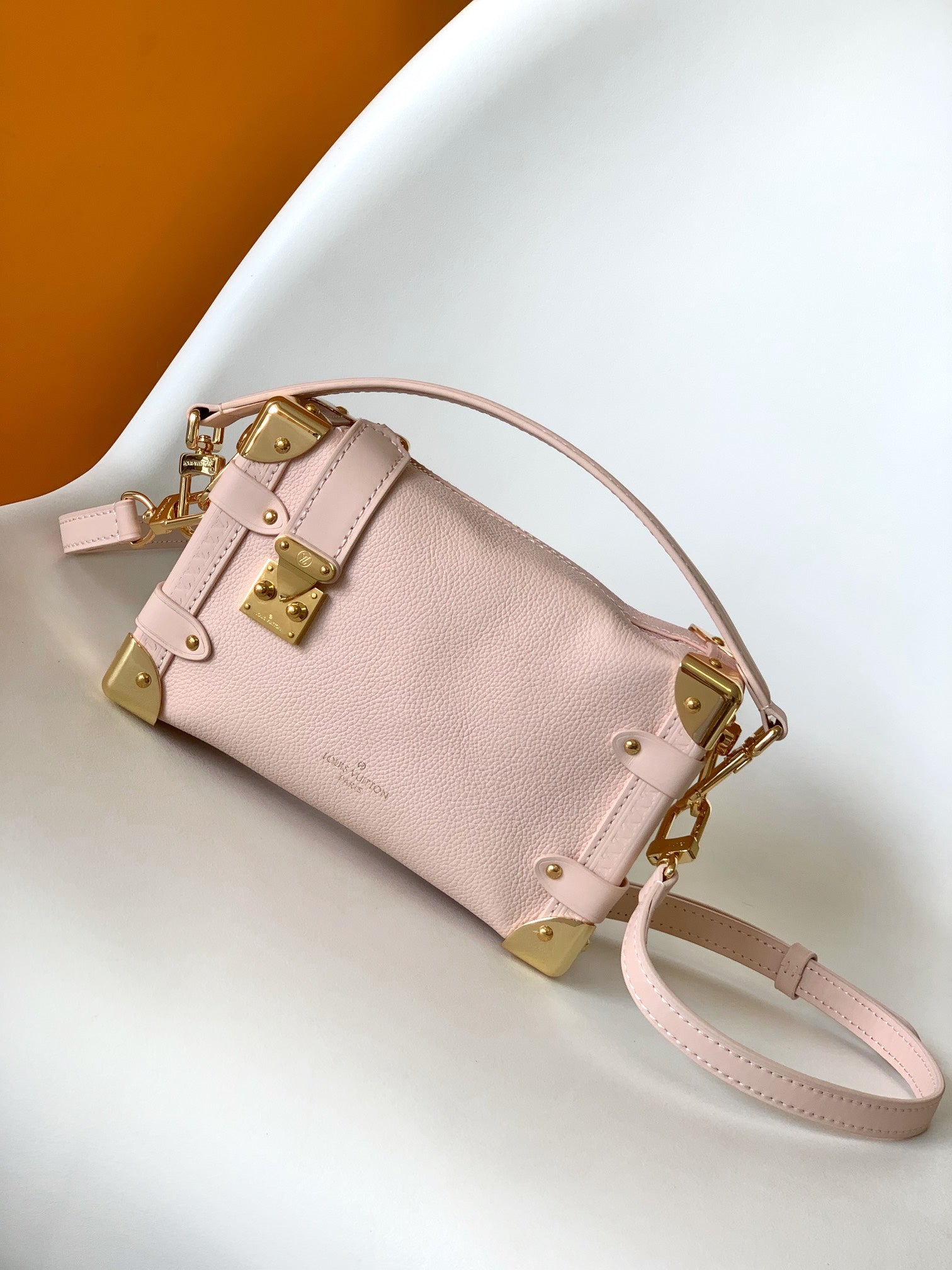 Louis Vuitton Blush Pink Leather Trunk Shoulder Bag with Gold Hardware