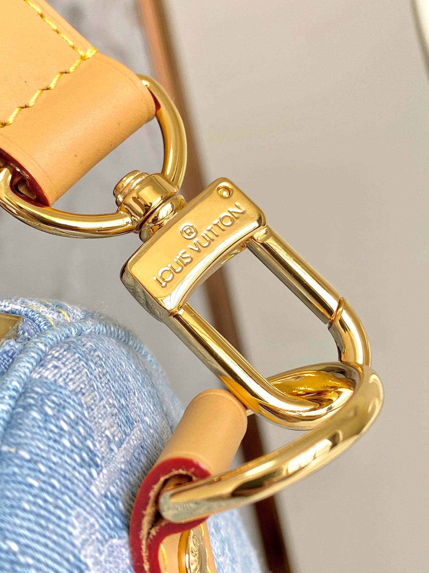 Louis Vuitton Light Blue Monogram Travel Duffle Bag with Tan Leather Trim