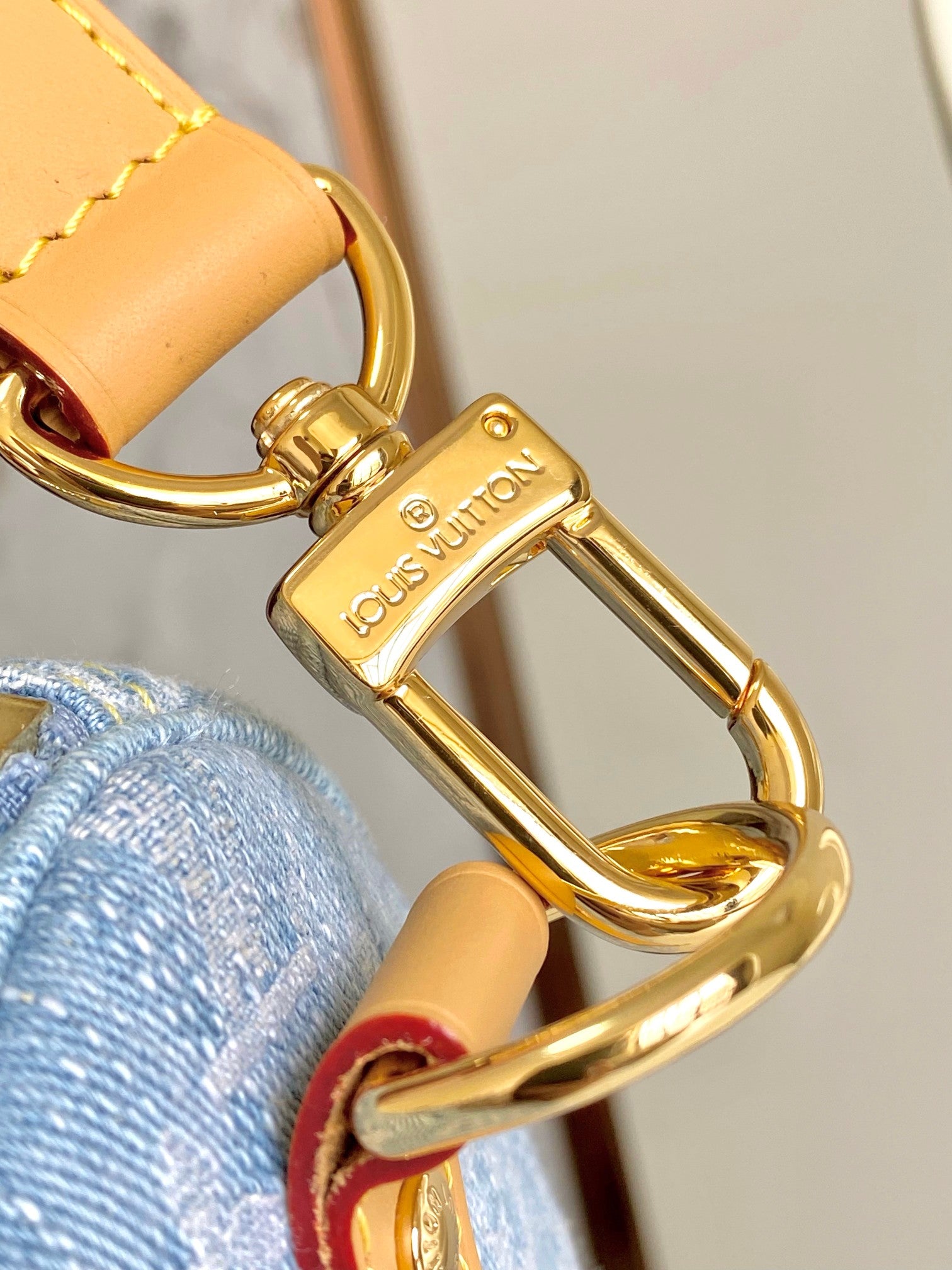 Louis Vuitton Light Blue Monogram Travel Duffle Bag with Tan Leather Trim