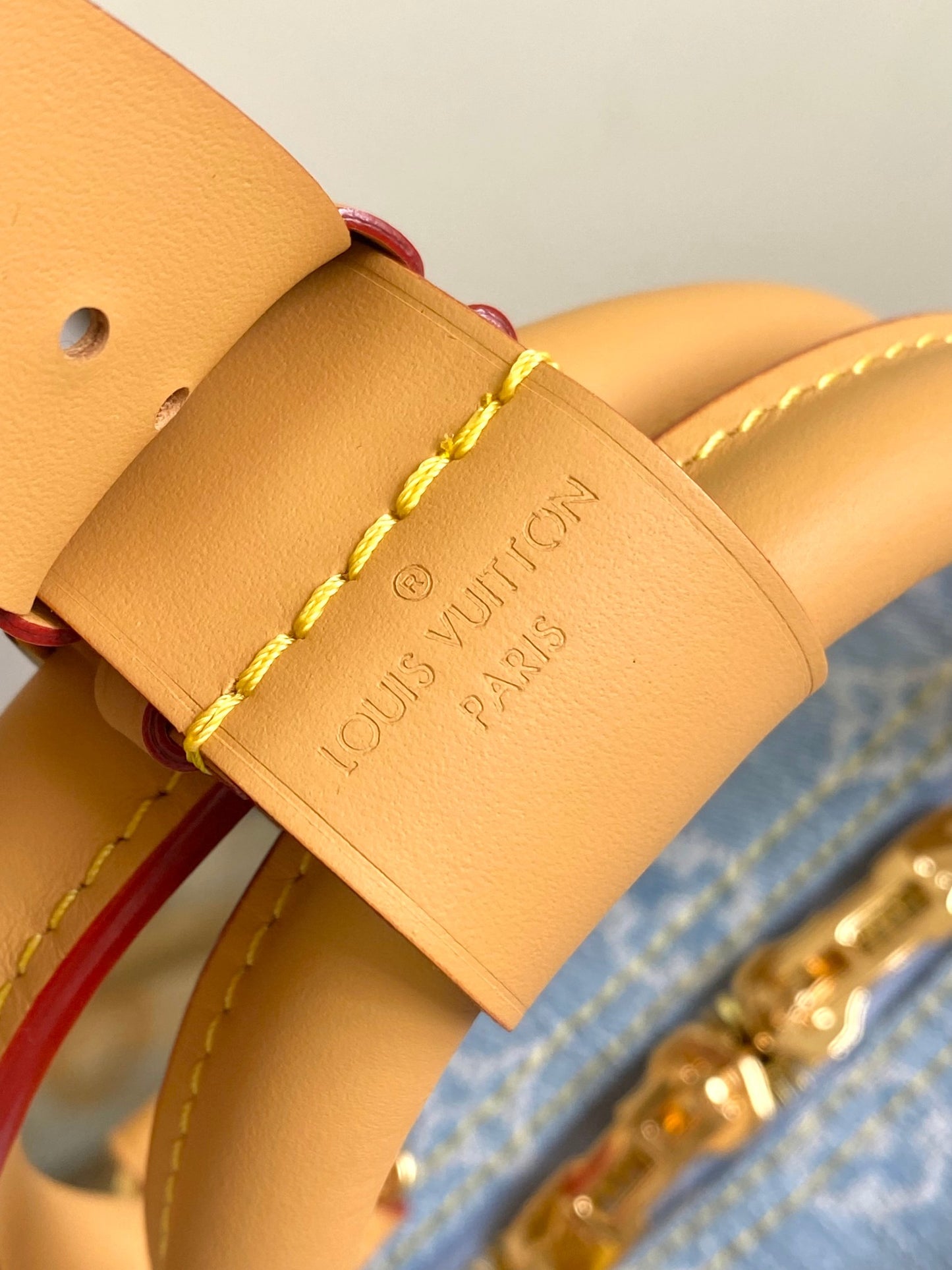 Louis Vuitton Light Blue Monogram Travel Duffle Bag with Tan Leather Trim