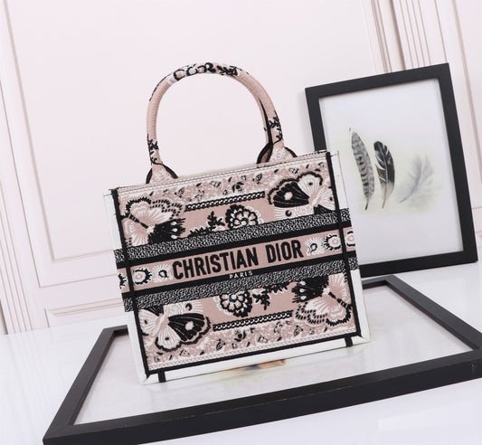 Christian Dior Small Book Tote with Butterfly Motif - Pink and Black