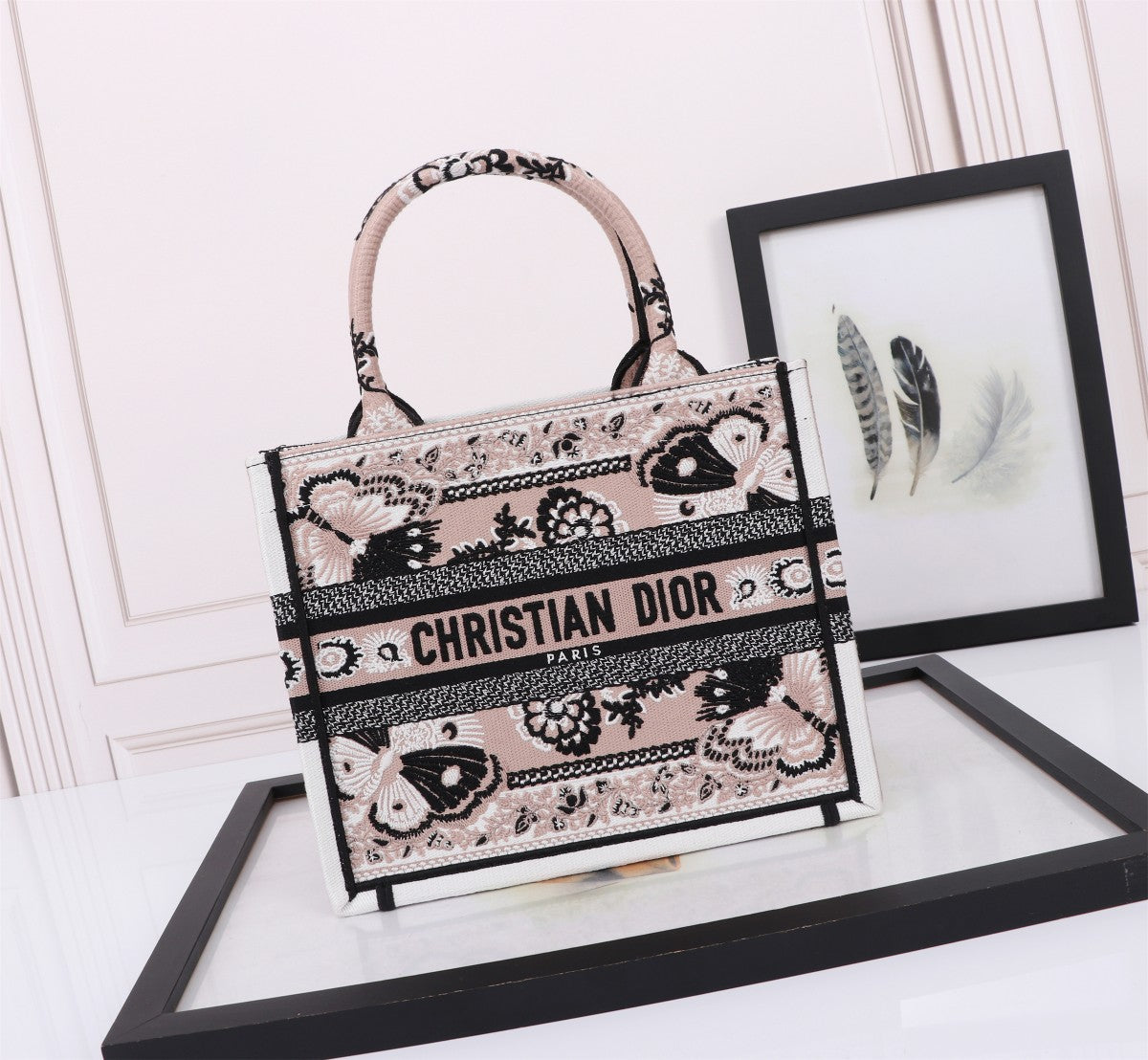 Christian Dior Book Tote with Butterfly Floral Embroidery