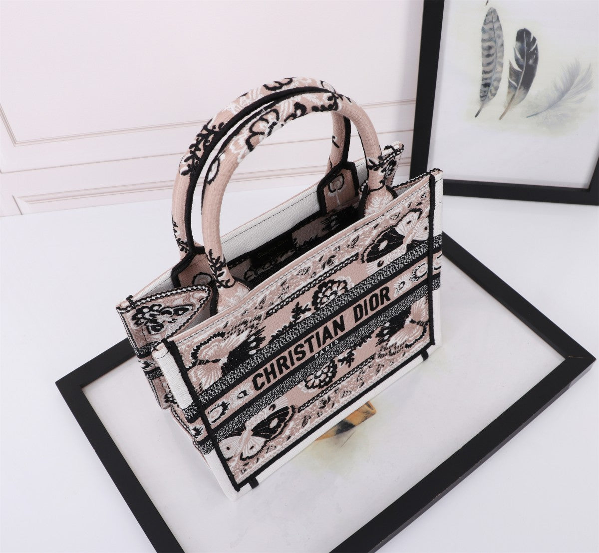 Christian Dior Small Book Tote with Butterfly Motif - Pink and Black