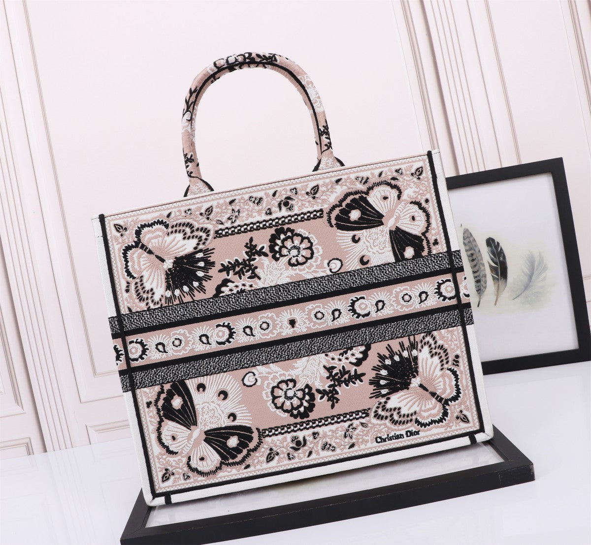 Dior Embroidered Butterfly and Floral Canvas Top Handle Tote Bag