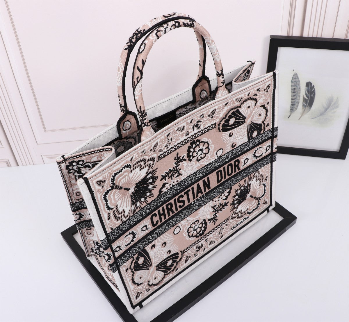 Dior Embroidered Butterfly and Floral Canvas Top Handle Tote Bag