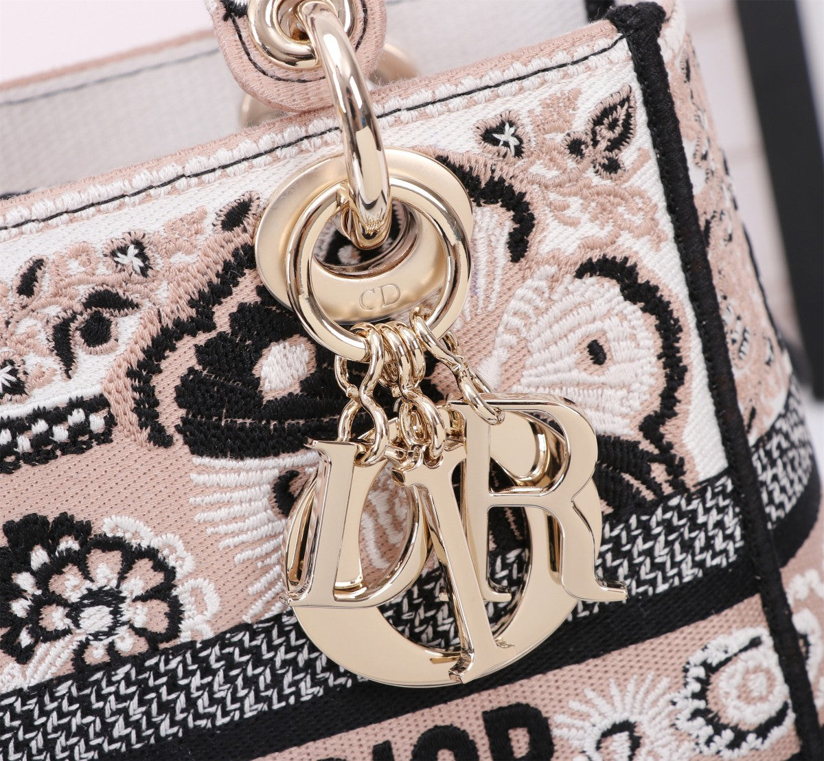 Christian Dior Medium Lady D-Lite Bag - Black and White Butterfly Around the World Embroidery