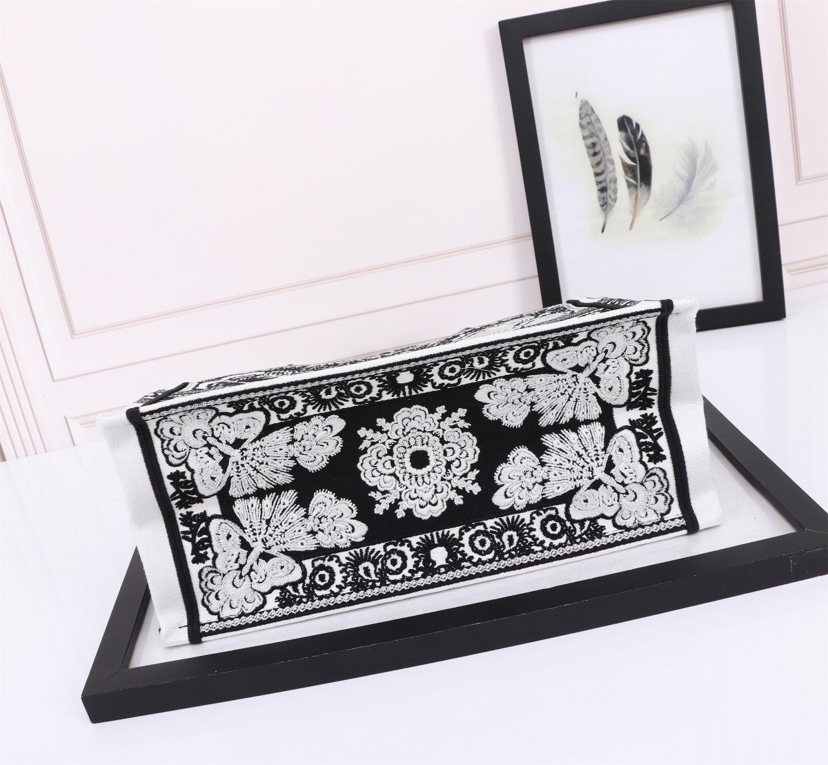 Dior Black and White Embroidered Butterfly Canvas Tote Handbag