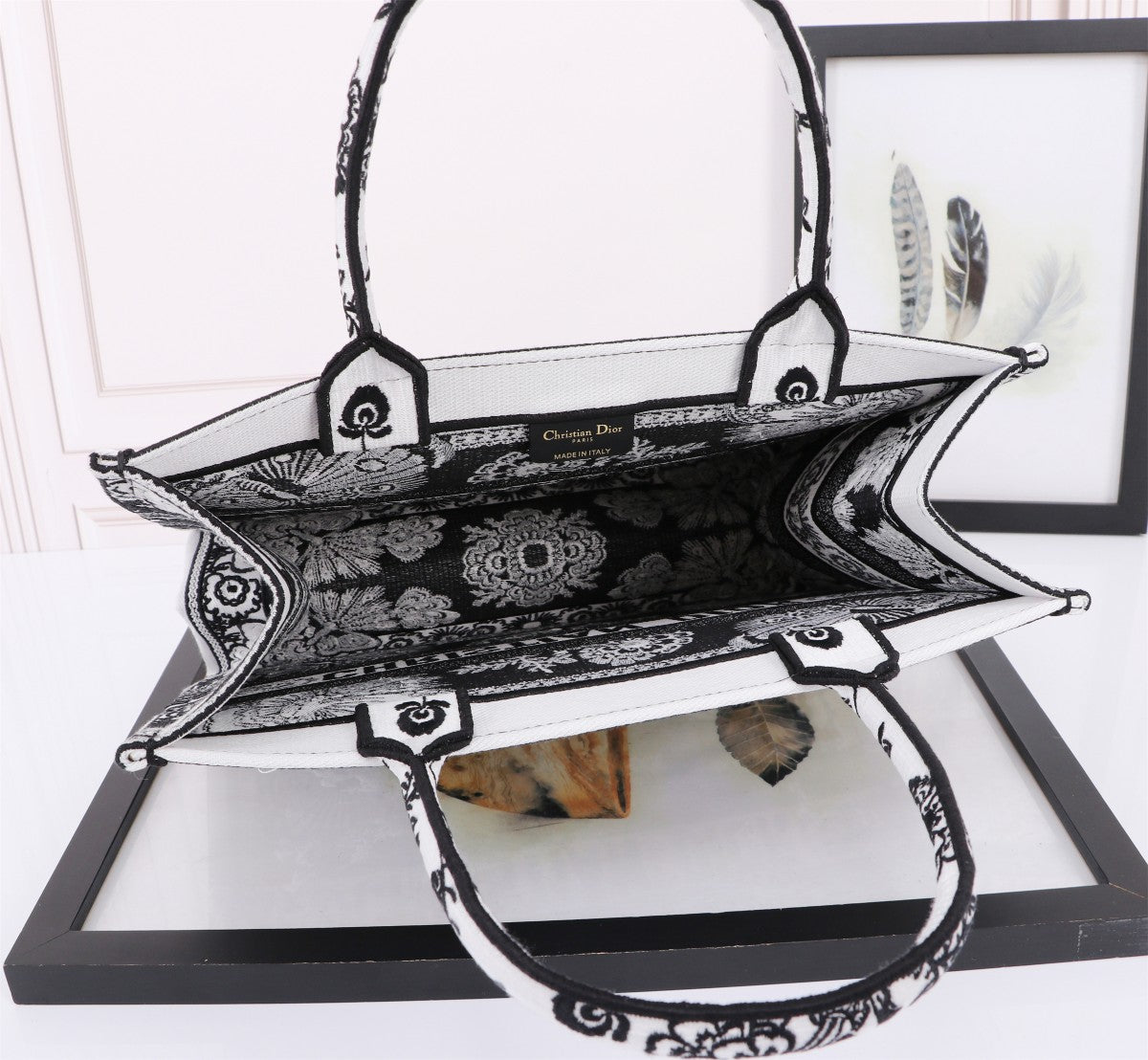 Dior Black and White Embroidered Butterfly Canvas Tote Handbag